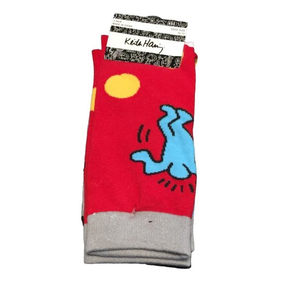 Keith Haring Men's Crew Socks Size 10-13 Iconic Logo Robot Dog 3 Pairs - Picture 1 of 5